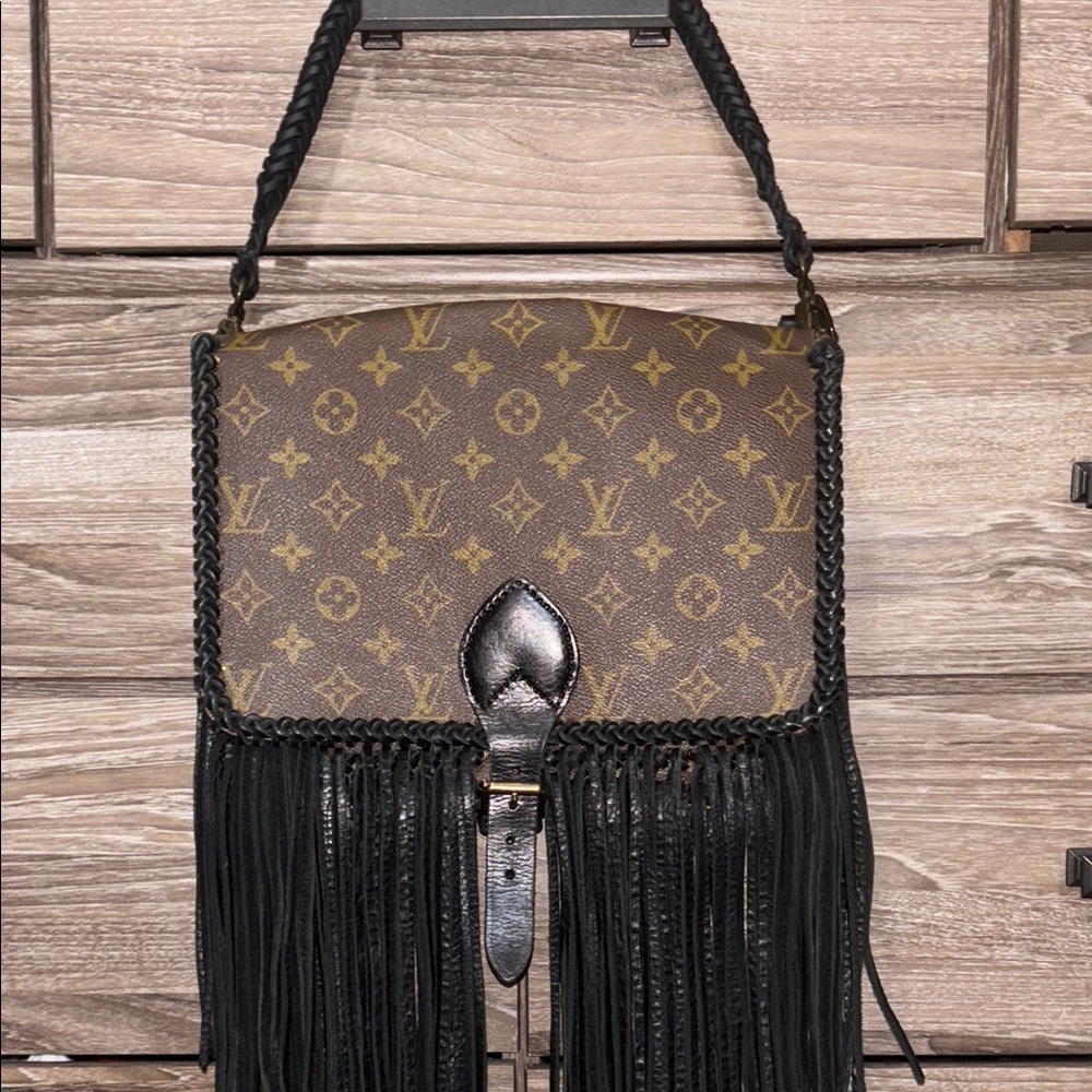 Louis Vuitton Brown and Black Crossbody Bag with Fringe and Monogram